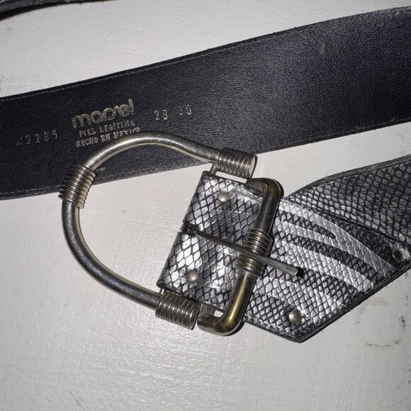 Maprel Women's Piel Leather Silver snakeskin Waist Belt Mexico M2285 Size28/30 - Picture 11 of 12
